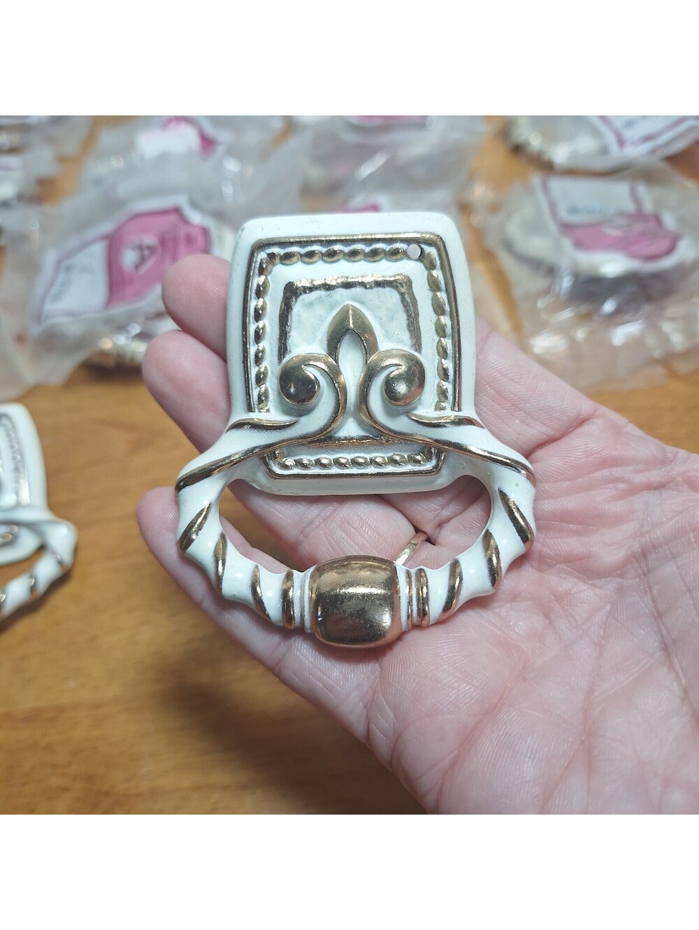 17 NOS Vtg Amerock Bonaventure Regency White Gold BP-272-RW Bail drawer Pull